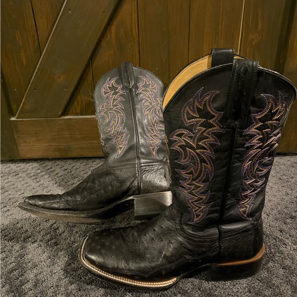 Men's Black Ostrich Leather Western Boots - Picture 3 of 6
